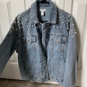Oversized bedazzled denim jacket with Bride decal on back